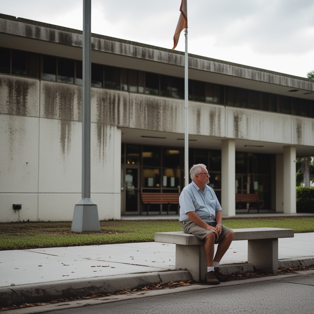 A view of the Brevard County Courthouse or government building in downtown Titusville.