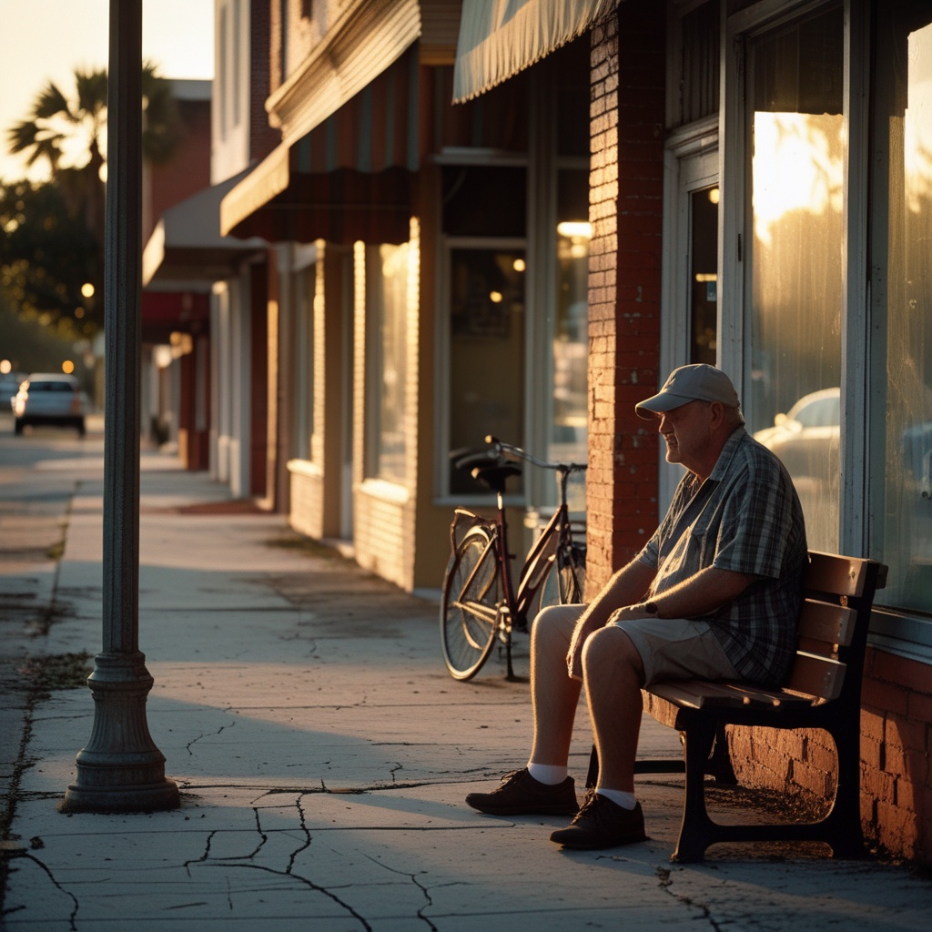 A quiet downtown Titusville street with small storefronts during early morning light..