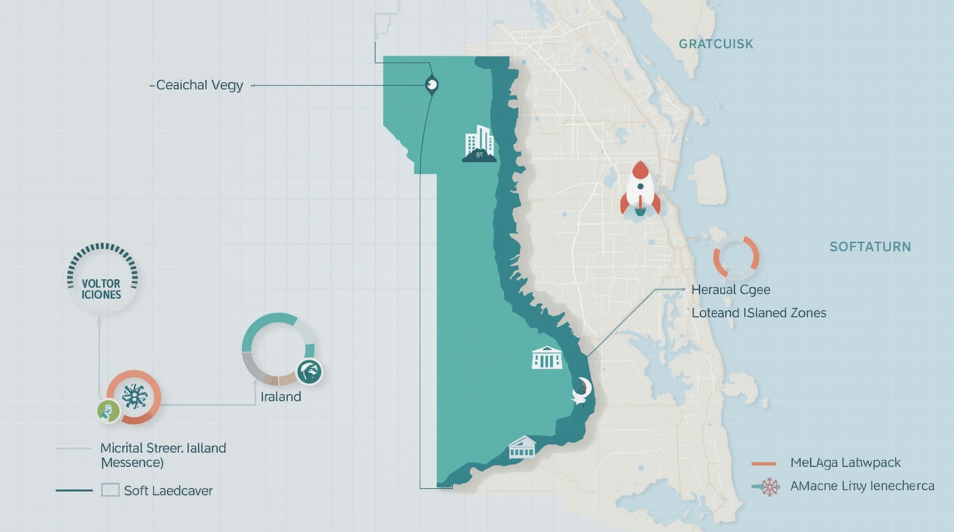 Infographic illustration showing Brevard County Florida geographic shape and key city locations